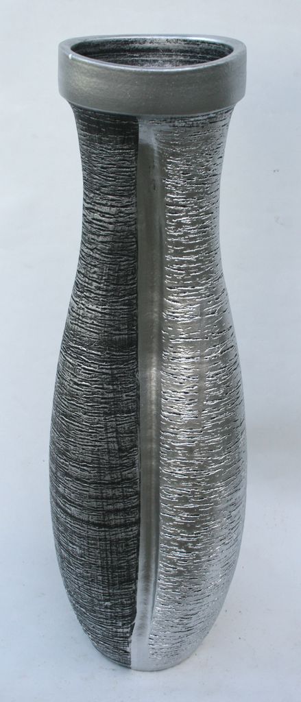 Bodenvase Dekovase Keramik Schwarz Silber ca.60 CM - Modell: Silberling C - Kerbe vertikal