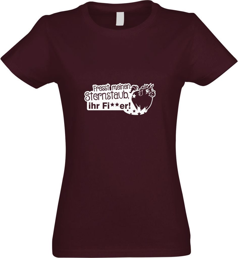 Kiwistar - T-Shirt tailliert - Damen - Burgund - Einhorn - fresst Sternenstaub - mit Motiv Bedruckt - Funshirt Design - Sport - Freizeit - Damen - S