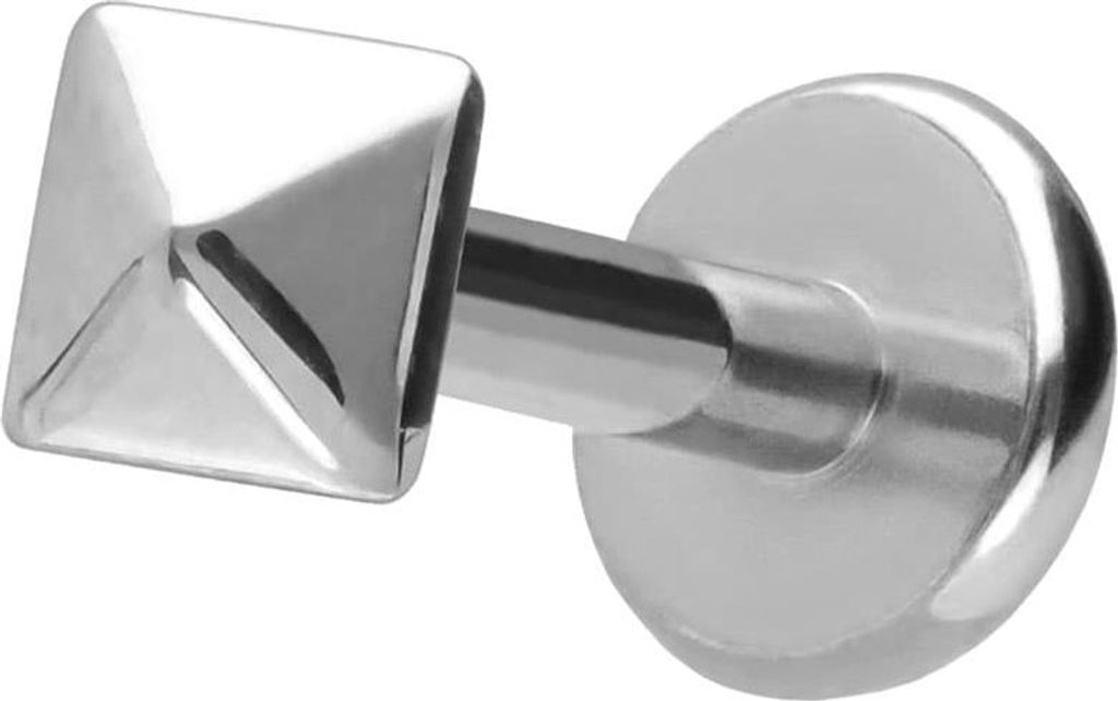 Ohrpiercing, Nasenpiercing Titan Labret mit Push Fit PYRAMIDE Silber Stablänge: 5mm | Stabstärke: 1,2mm
