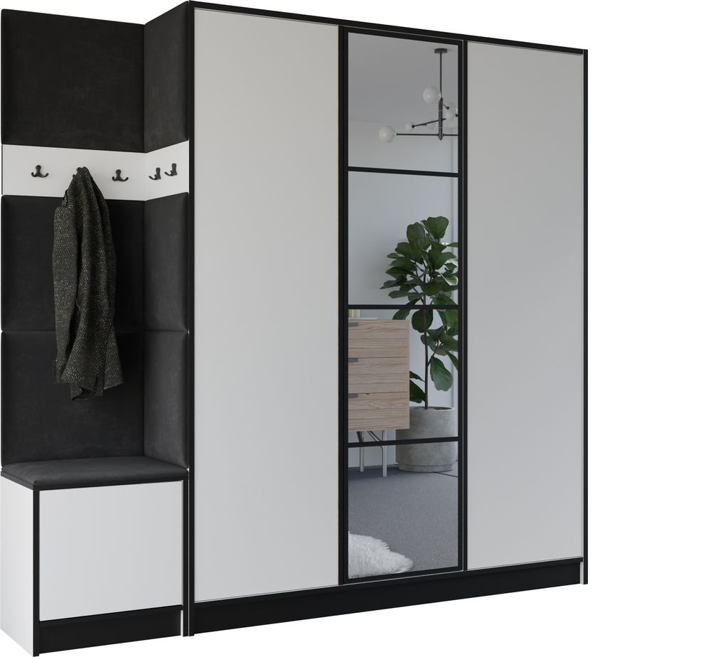 KIER FURNITURE Kleiderschrank EDEN, Schlafzimmer Schrank, Garderobeschrank, Flurschrank Weiß & Schwarz 209,6x205x39 cm