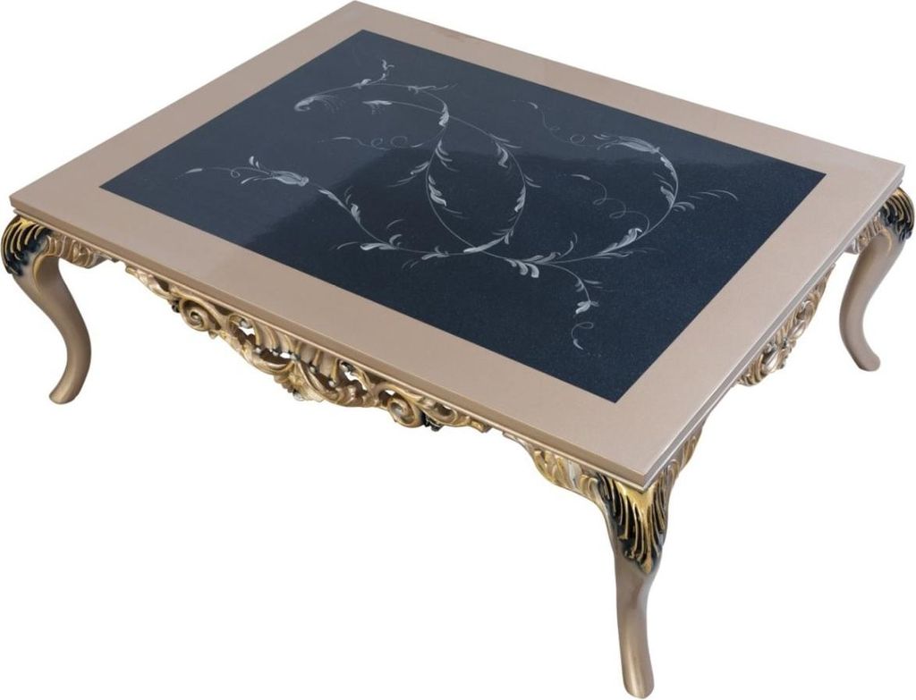 Casa Padrino Luxus Barock Couchtisch mit Glasplatte Silber / Schwarz / Gold 128 x 95 x H. 46 cm - Prunkvoller Wohnzimmertisch mit elegantem Muster ...