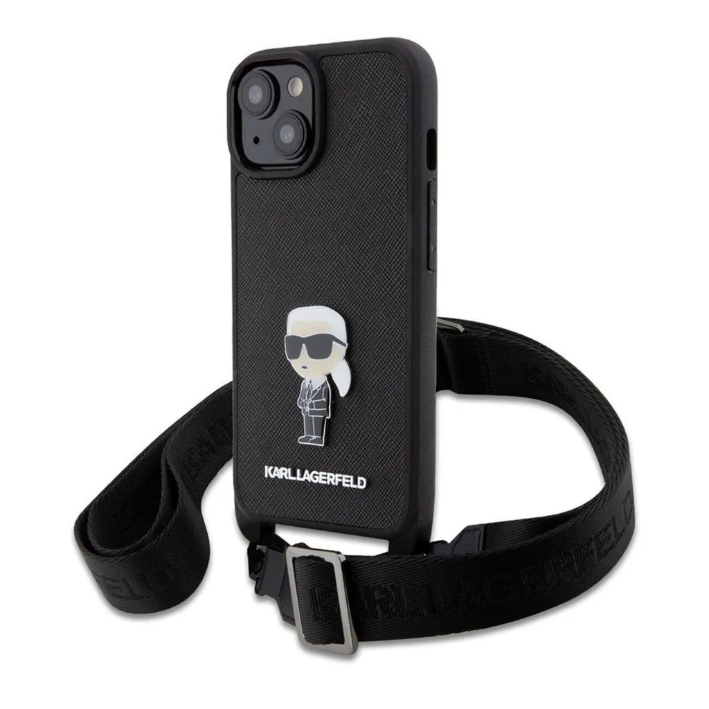 Pochette Smartphone Karl Lagerfeld Saffiano Ikonik iPhone 15 Noir