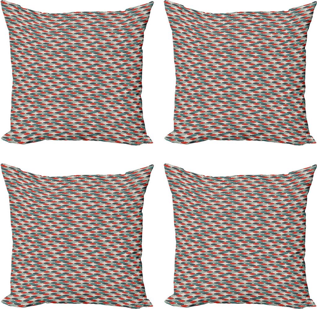 ABAKUHAUS Retro Kissenbezug Set (4 Stück), Geometrische Mosaik-Fliesen, Moderner Doppelseitiger Digitaldruck, 60 cm x 60 cm, Mehrfarbig