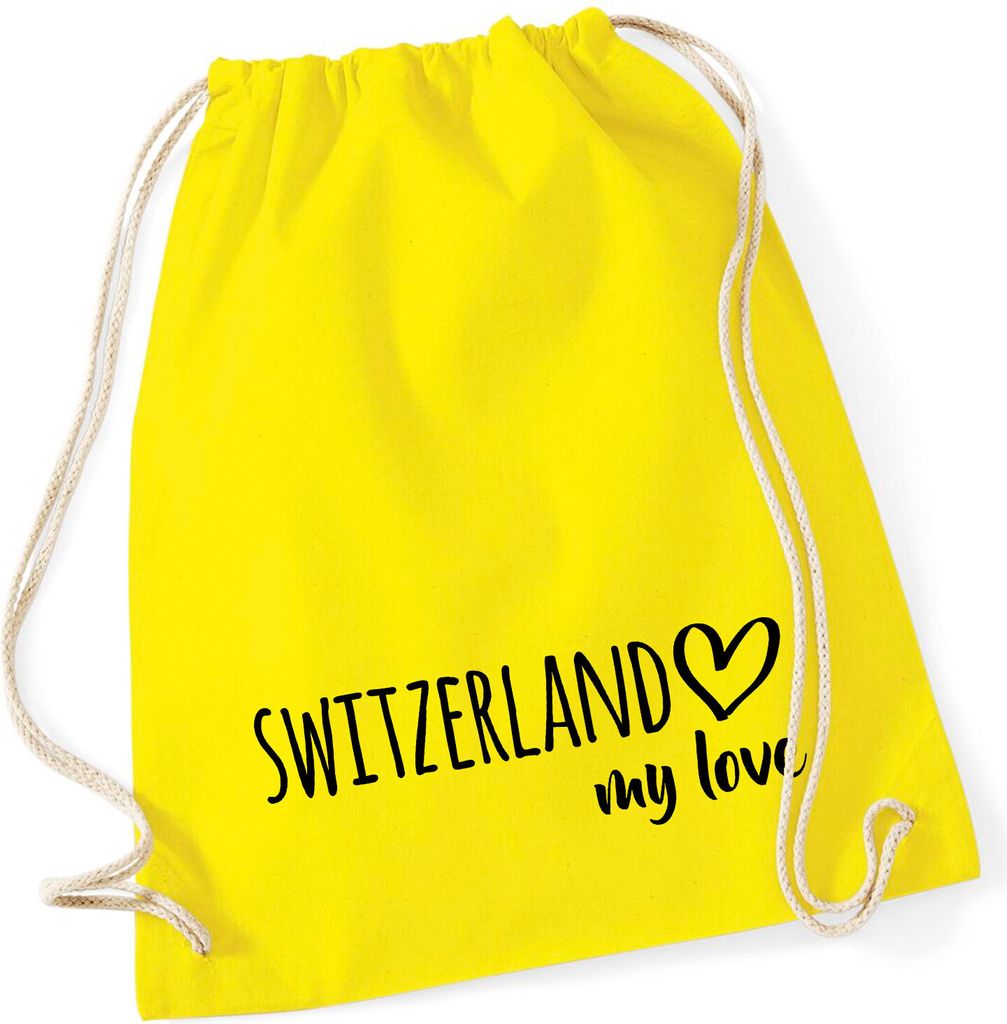 Huuraa Turnbeutel Switzerland my love 12 Liter Yellow Baumwolle Rucksack Geschenkidee