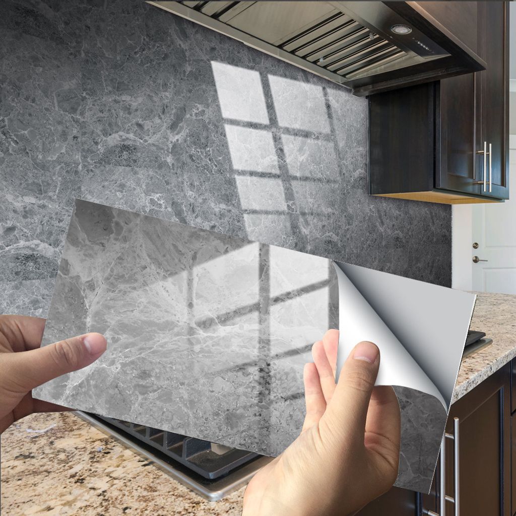 COOL-i Fliesenaufkleber 4 Stück PVC 30×15cm für Küche, Bad, Dusche, Marmormuster Steinoptik
