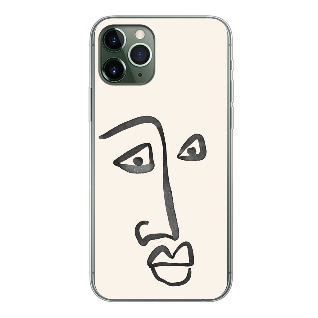 MuchoWow Handyhülle Schutzhülle Hülle für iPhone 11 Pro Gesicht - Augen - Strichzeichnung Silikon Softcase Handy Hülle - Handy