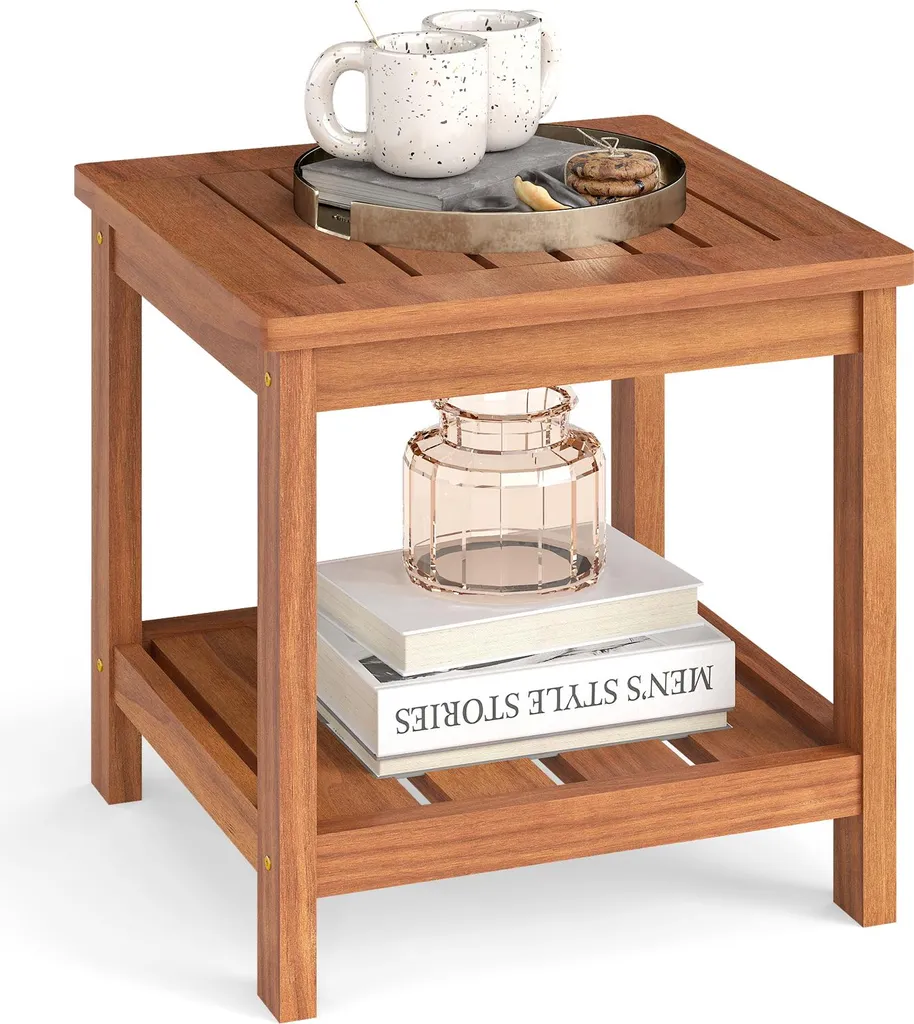 Table d'appoint en bois COSTWAY 45x45 cm avec étagère pour jardin