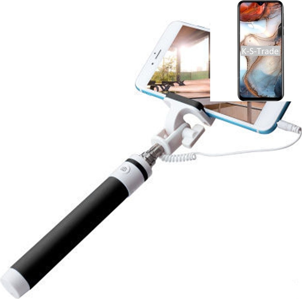 K-S-Trade Selfie Stick kompatibel mit Blackview A60 Plus Selfiestick kabelgebunden Monopod mit Kabel Stab Stange Selfportrait Handheldstick schwarz