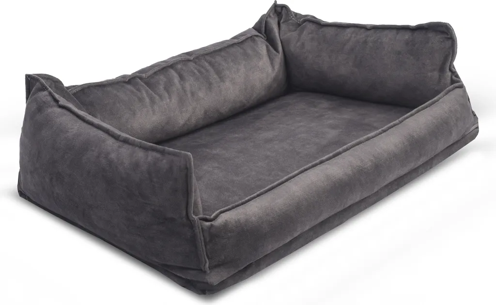 Letto ortopedico per animali Soffy Nest 90x110, grigio 100 % lattice, con bordo rialzato, impermeabile, traspirante e sostenibile