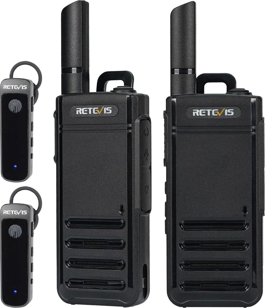 Retevis RB639P Walkie-Talkie, PMR446-Funkgerät mit Drahtlose Kopfhörer, Typ-C, tragbares VOX-Walkie-Talkie für Camping, Schule(Schwarz, 2 Stück)