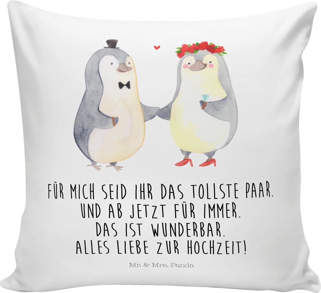 Mr. & Mrs. Panda Sofakissen Hochzeit Pinguin - Weiß - Geschenk, Hochzeitstag, Kuschel Kissen, Gastgeschenk, für sofa, Hochzeitskarte, Pinguine, H...