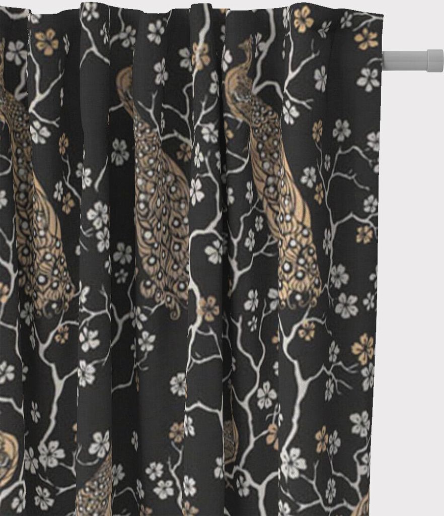SCHÖNER LEBEN. Vorhang Metallic Peacock Blossom Luxury Pfau Blüten sc Aufhängung Smok-Schlaufenband