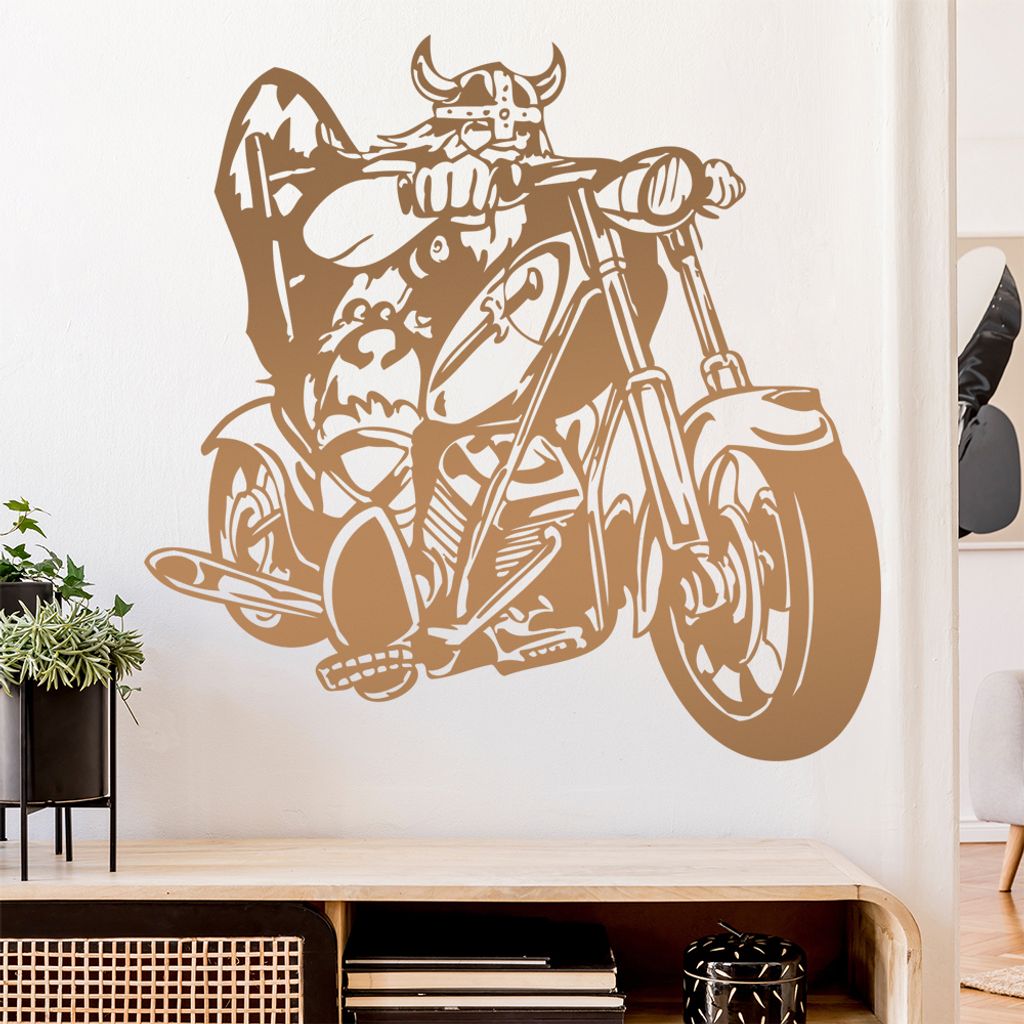 Wikinger Biker Wandtattoo in 6 Größen - Wandaufkleber Wall Sticker - Dekoration, Küche, Wohnzimmer, Schlafzimmer, Badezimmer