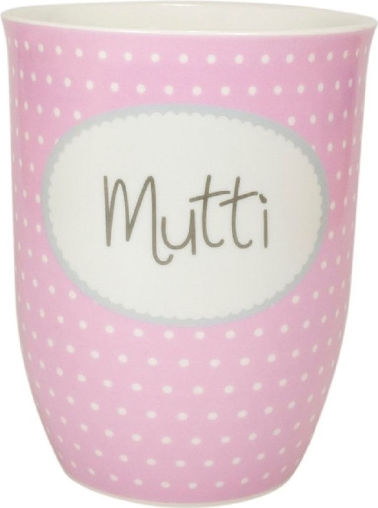 MEA LIVING Henkelbecher 500 ml Spruch MUTTI Kaffee Tasse Becher rosa Punkte Mama
