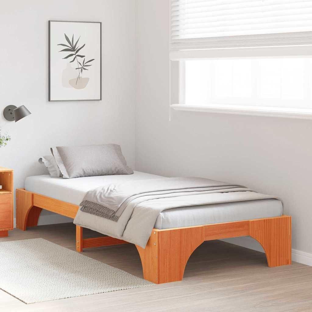 (Design 2026) Bettrahmen Wachsbraun 90 x 200cm Massives Kiefernholz - HOMMIE 541813 - Klassische BettenJugendbett Tagesbett