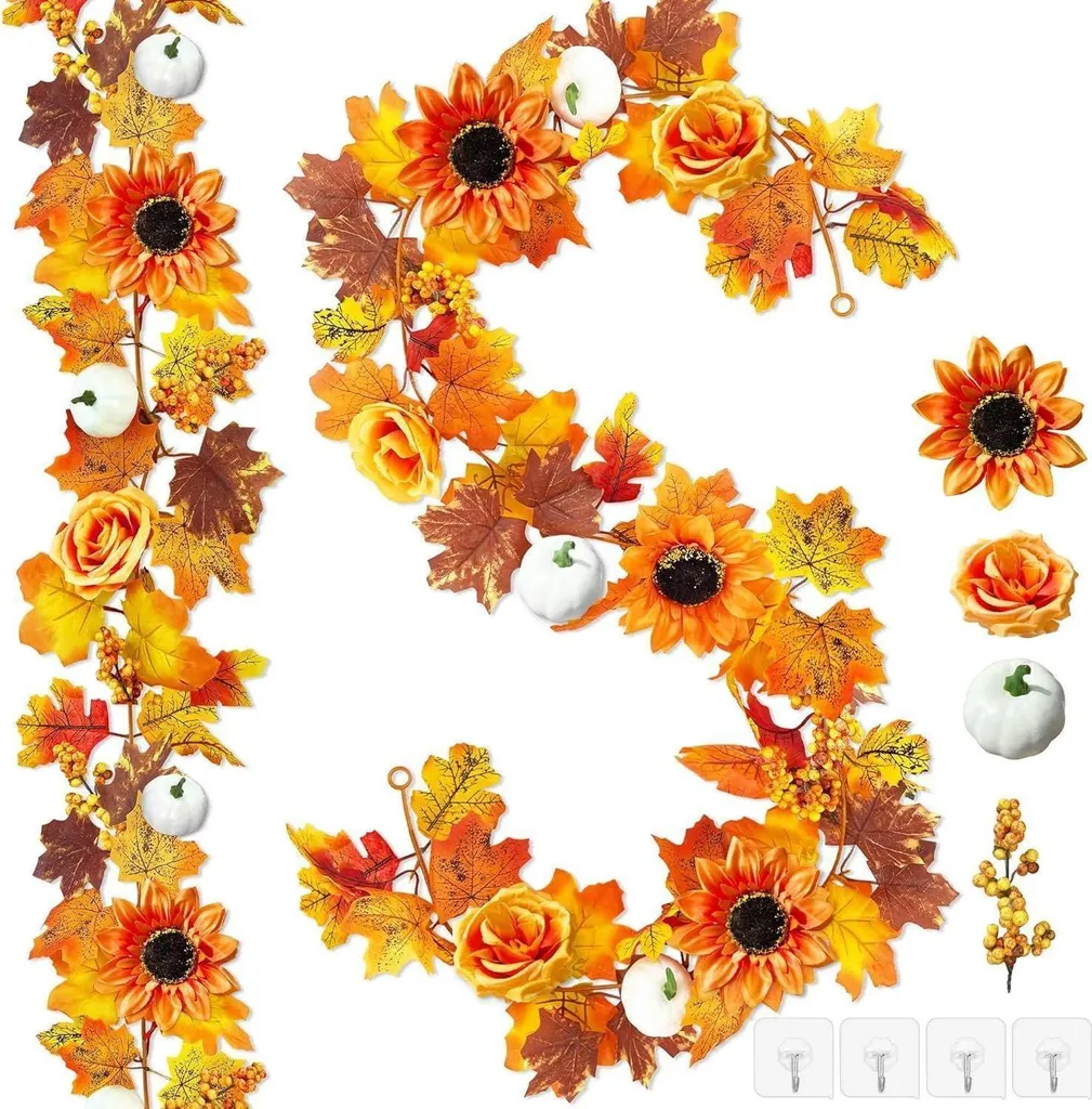 Guirlande d'automne feuilles d'érable et citrouilles - Modèle Premium 2m