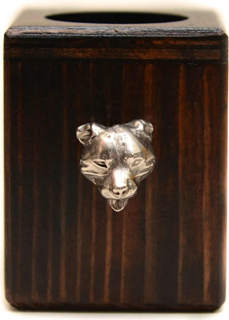 Bougeoir artisanal en bois massif Bull Terrier, souvenir fait main