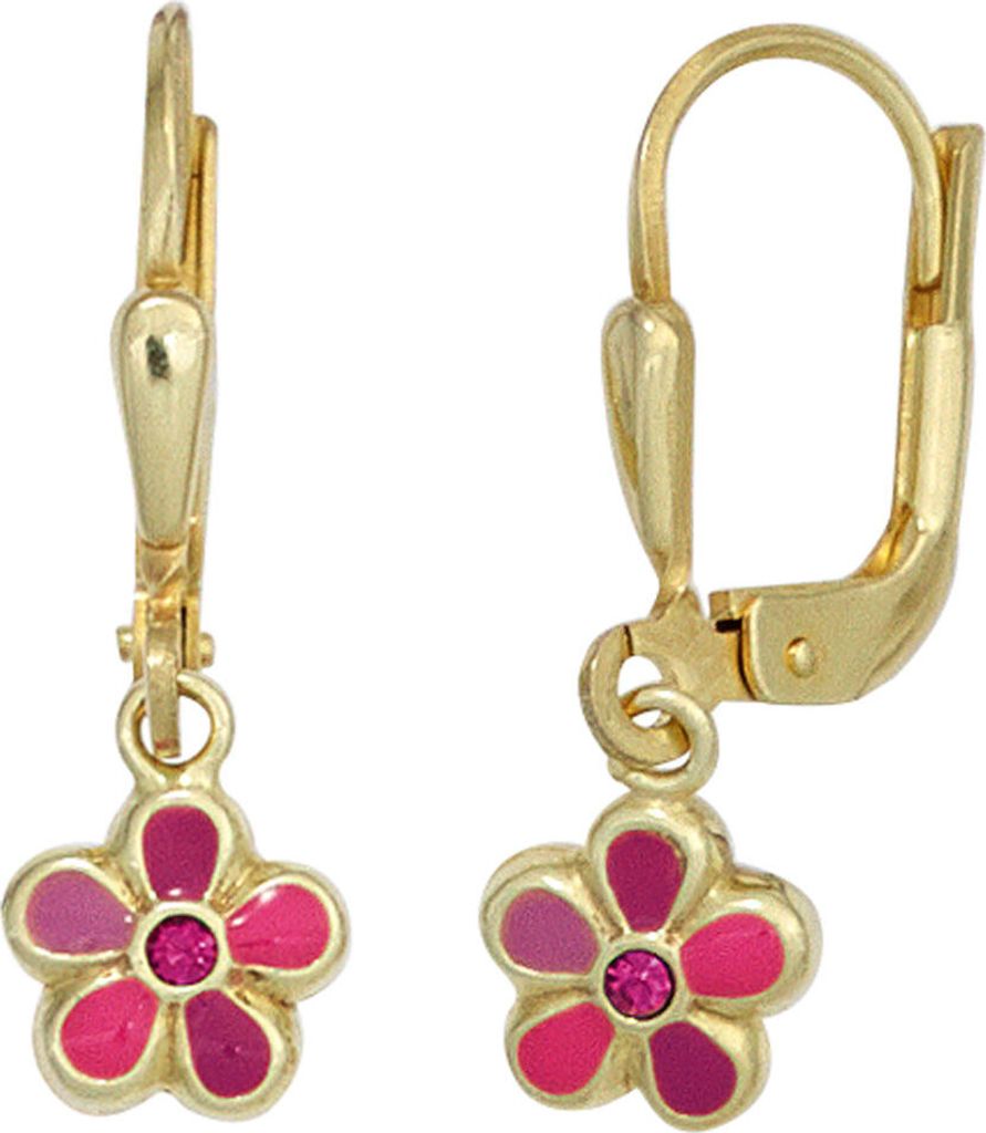 JOBO Kinder Boutons Blume 333 Gold Gelbgold 2 Glassteine Ohrringe Ohrhänger