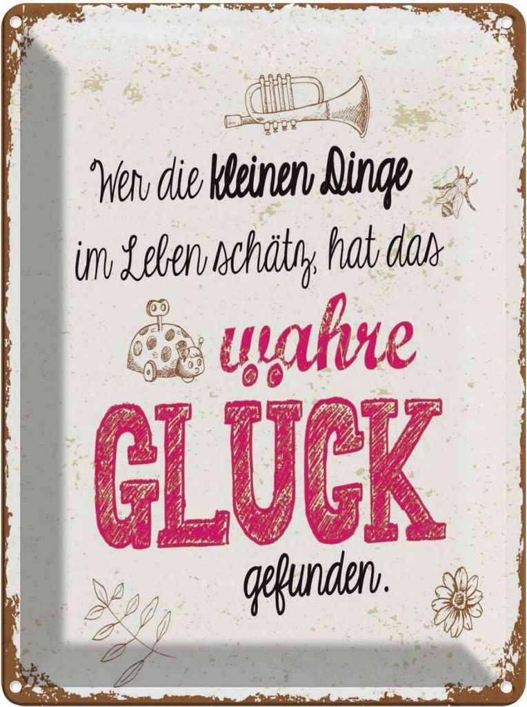 vianmo Blechschild 40x30 cm Wer kleine Dinge schätzt hat Glück Spruch Zitat