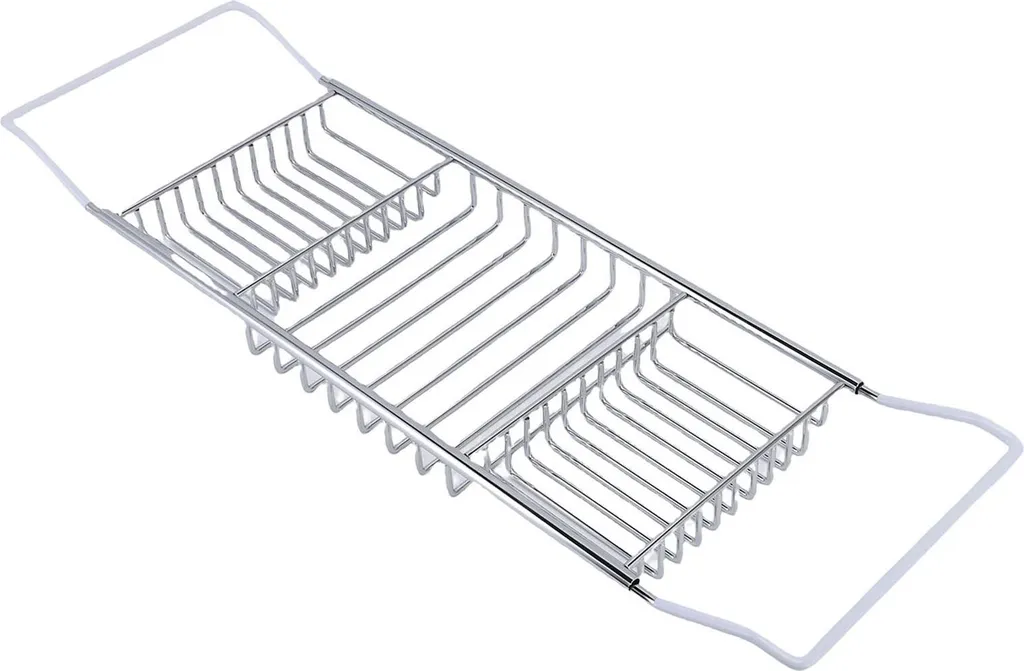 Plateau de bain en acier inoxydable argenté, caddy de douche extensible