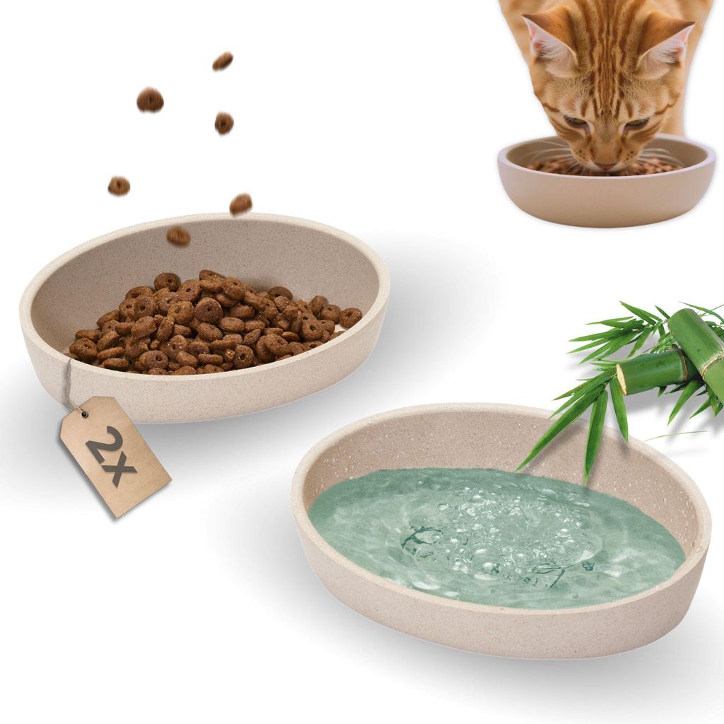 PiuPet Katzen Napf 2er Set I Futternapf Katze rutschfest I Napf Katze spülmaschinengeeignet I Katzen Futternapf | Katzennapf Flach und Breit I 2...
