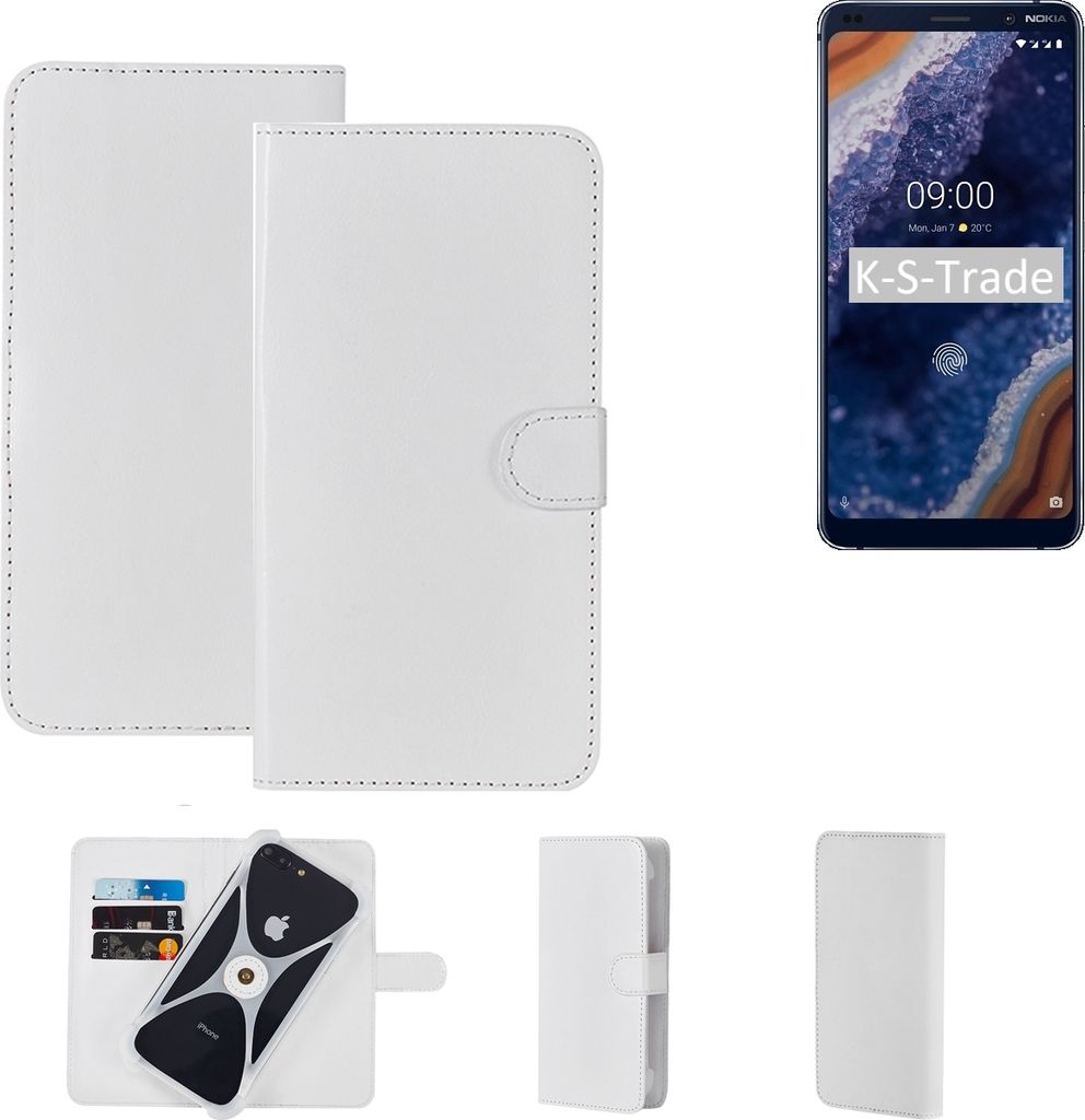 K-S-Trade Handy Hülle Schutz Hülle kompatibel mit Nokia 9 Cover Case Bookstyle Bumper weiß 1x