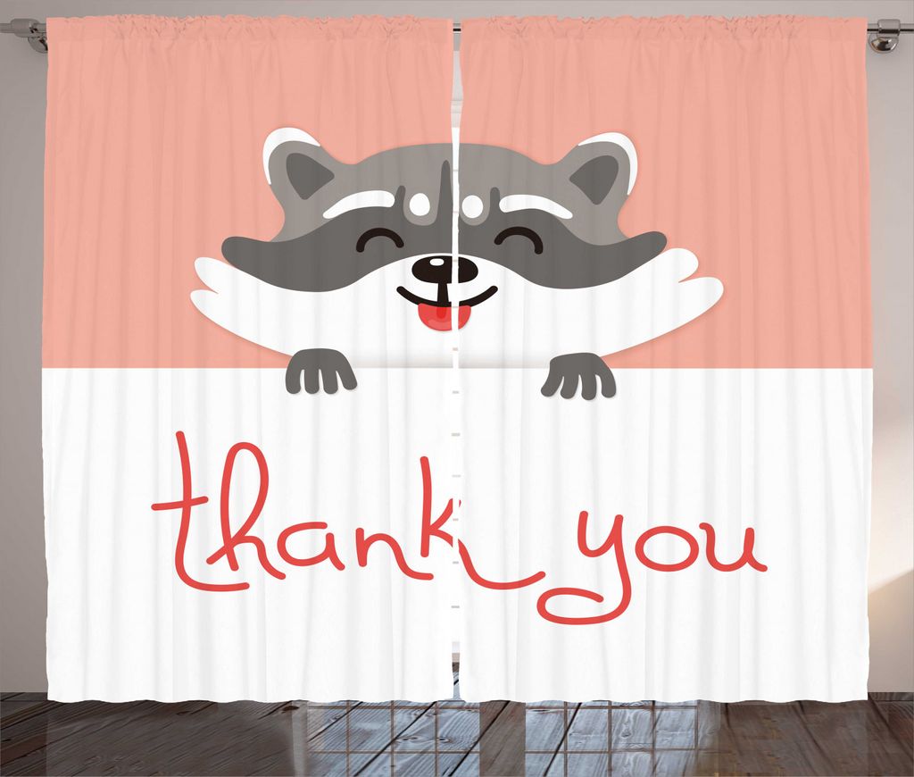 ABAKUHAUS Danke dir Rustikaler Vorhang, Fröhlich Cartoon Waschbär, Wohnzimmer Universalband Gardinen mit Schlaufen und Haken, 280 x 225 cm, Peach...