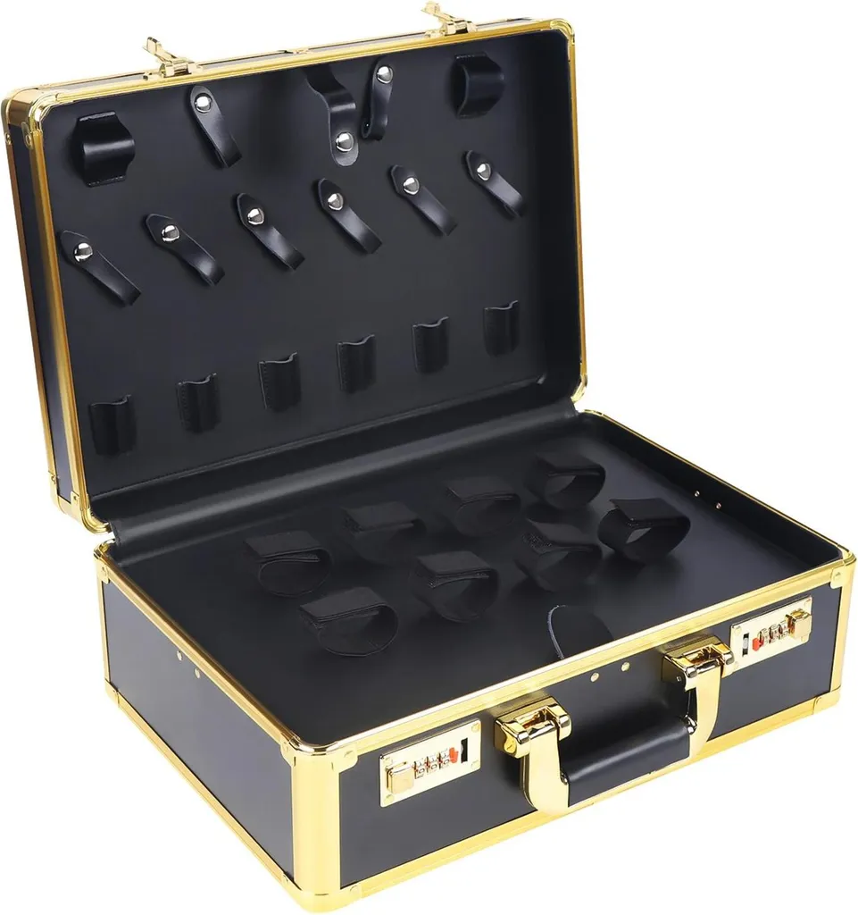 Valise de rangement coiffure grand format métallique et sécurisée coloris or