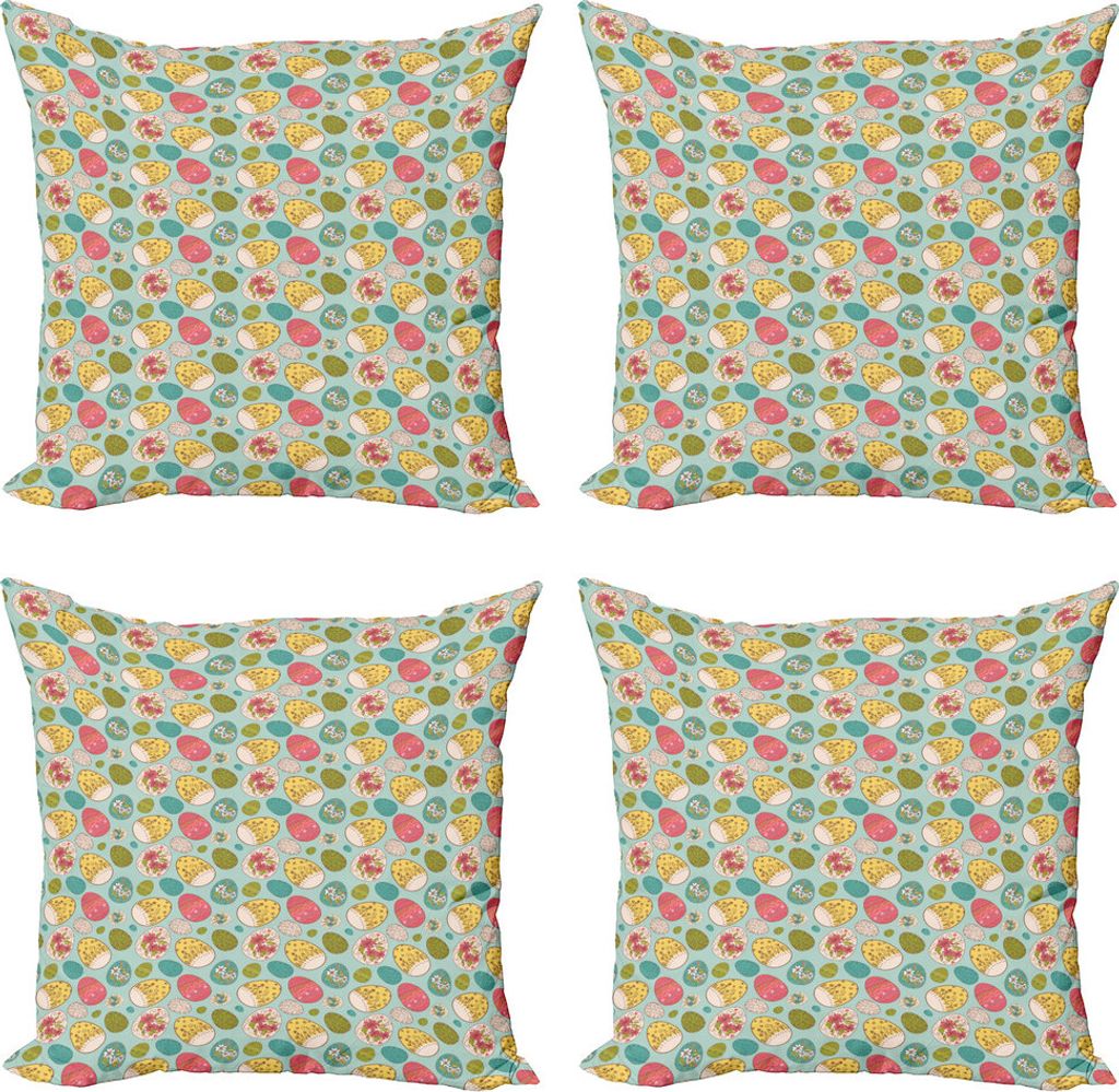 ABAKUHAUS Ostern Kissenbezug Set (4 Stück), Blumen, Moderner Doppelseitiger Digitaldruck, 40 cm x 40 cm, Mehrfarbig