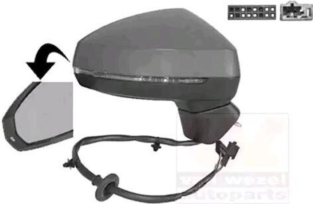 VAN WEZEL 0337808 Außenspiegel Seitenspiegel Rechts für AUDI A3 Limousine (8VS, 8VM) Konvex Beheizt Grundiert