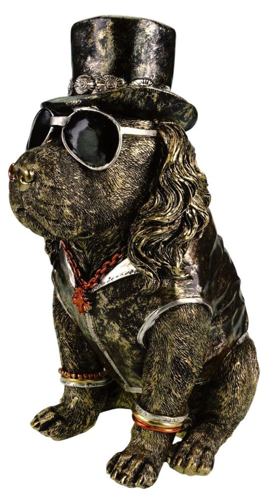 formano Hundefigur Dekofigur Hund Zylinder & Sonnenbrille Kunststein Figur 32 cm