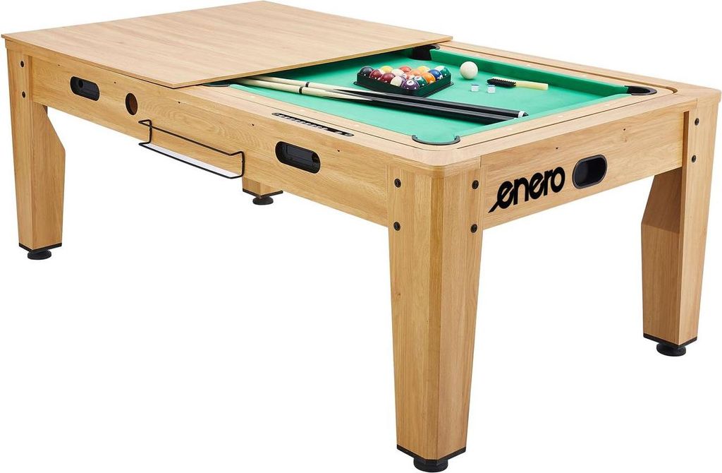 Multifunktionstisch 4 in 1 214x121,6x81,3 cm – Billard, Tischtennis, Airhockey & Esstisch in Holzoptik, stabiler Spiel- und Esstisch von Enero f...
