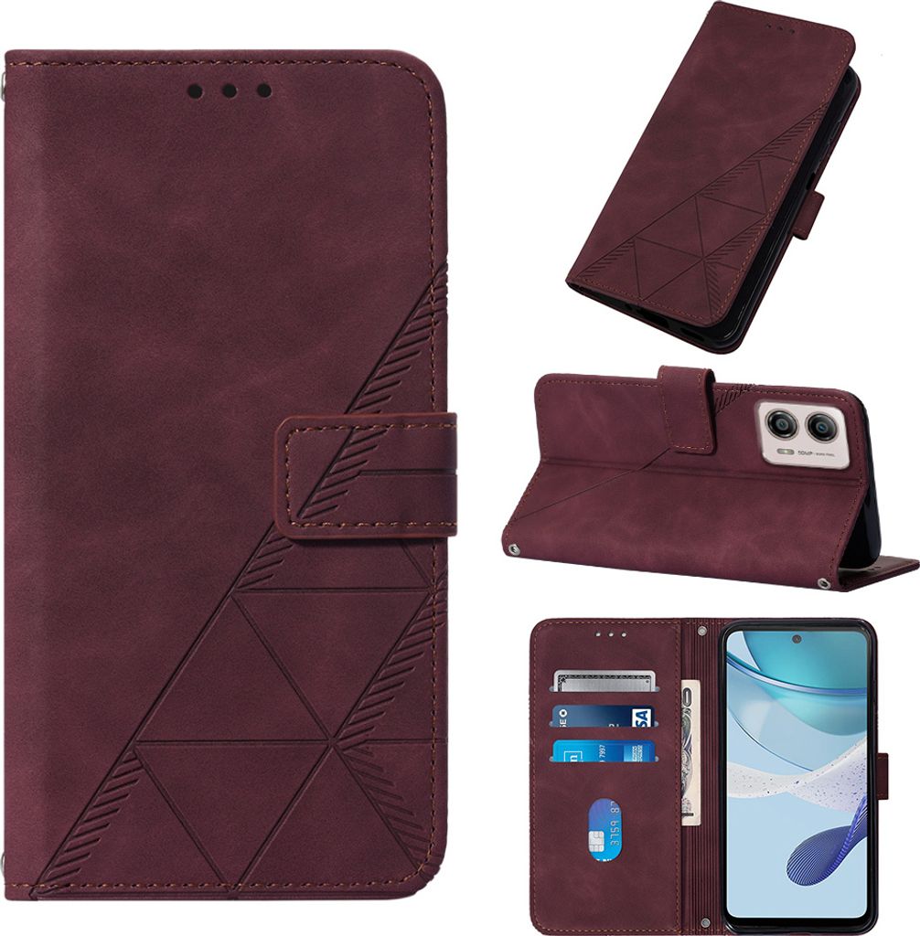 Hülle für Motorola Moto G53 / G23 / G13 Prägung Flip Leder Kartenfächer Schutzhülle mit Ständer Rot