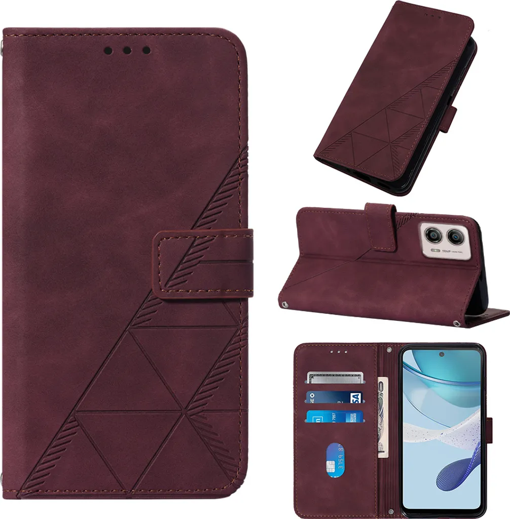 Custodia in pelle flip per Motorola Moto G53 / G23 / G13 custodia a portafoglio con goffratura, porta carte e supporto rosso