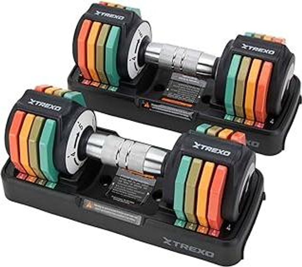 TREXO MULTICOLOR Verstellbare Hantelset 2x 5 kg Hanteln aus Stahl mit rutschfestem Griff Ideal für das Krafttraining zu Hause und im Fitnessstudio...