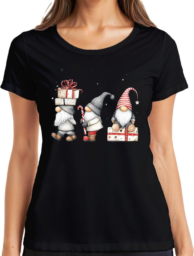 Weihnachtswichtel Skandinavisch niedlich Geschenk Weihnachten Damen T-Shirt, Schwarz, XL
