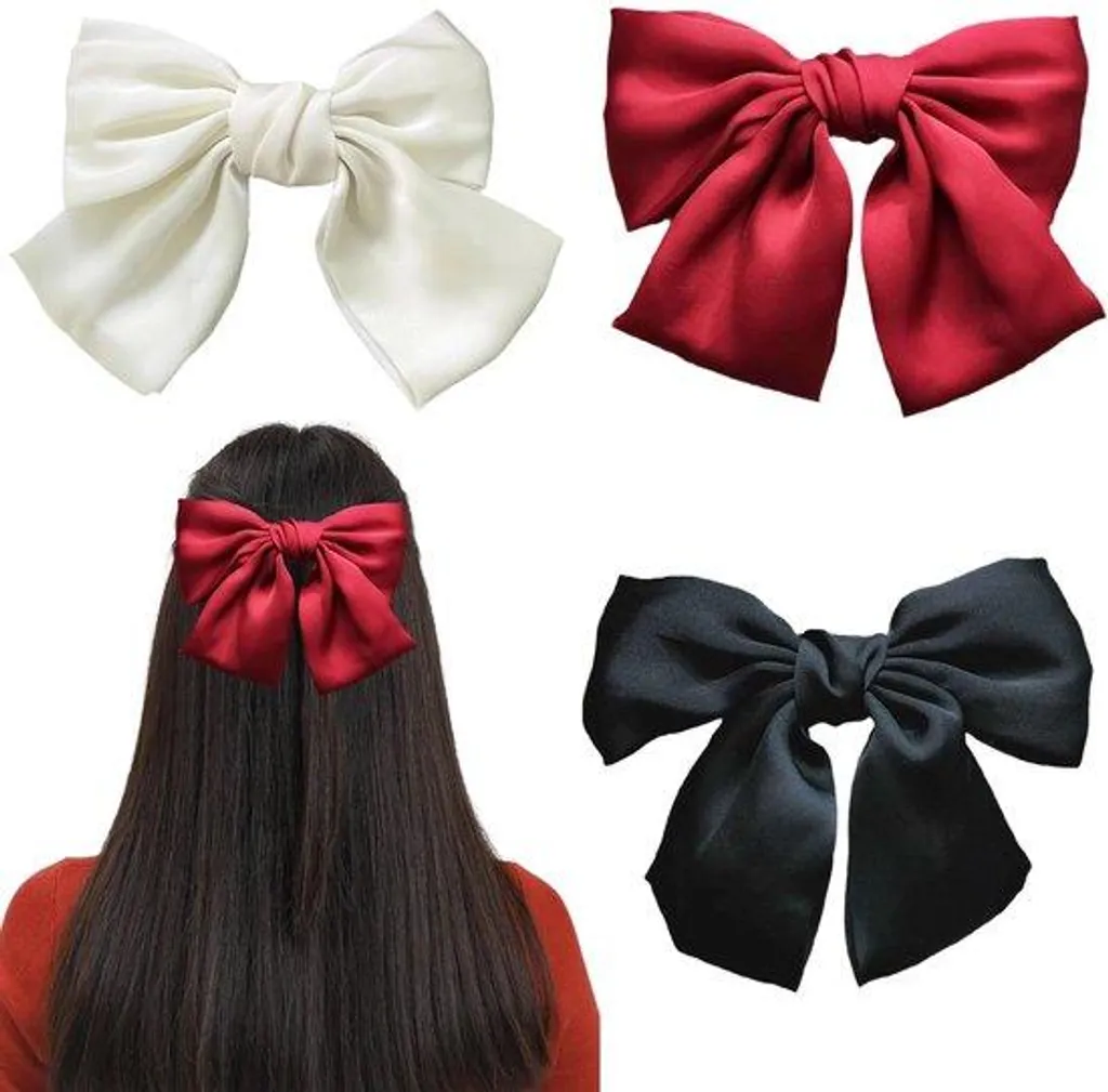 Lot de 3 Barrettes en Soie Souples - Coloris Noir Blanc et Bordeaux