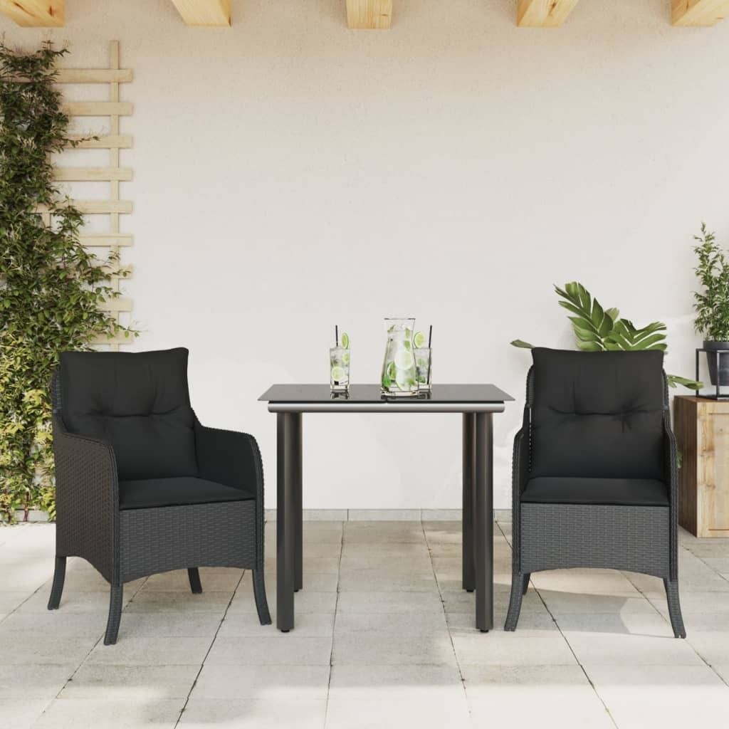 Maison Exclusive - 3-tlg. Garten-Essgruppe mit Kissen Schwarz Poly Rattan