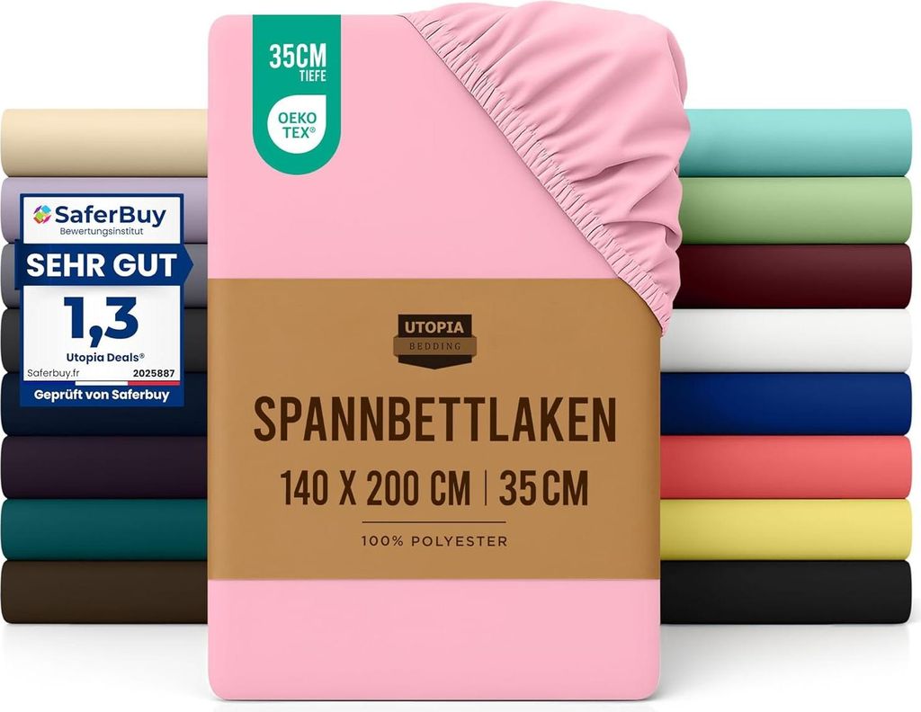 Utopia Bedding - Spannbettlaken 140x200cm - Rosa - Gebürstete Polyester-Mikrofaser Spannbetttuch - 35 cm Tiefe Tasche