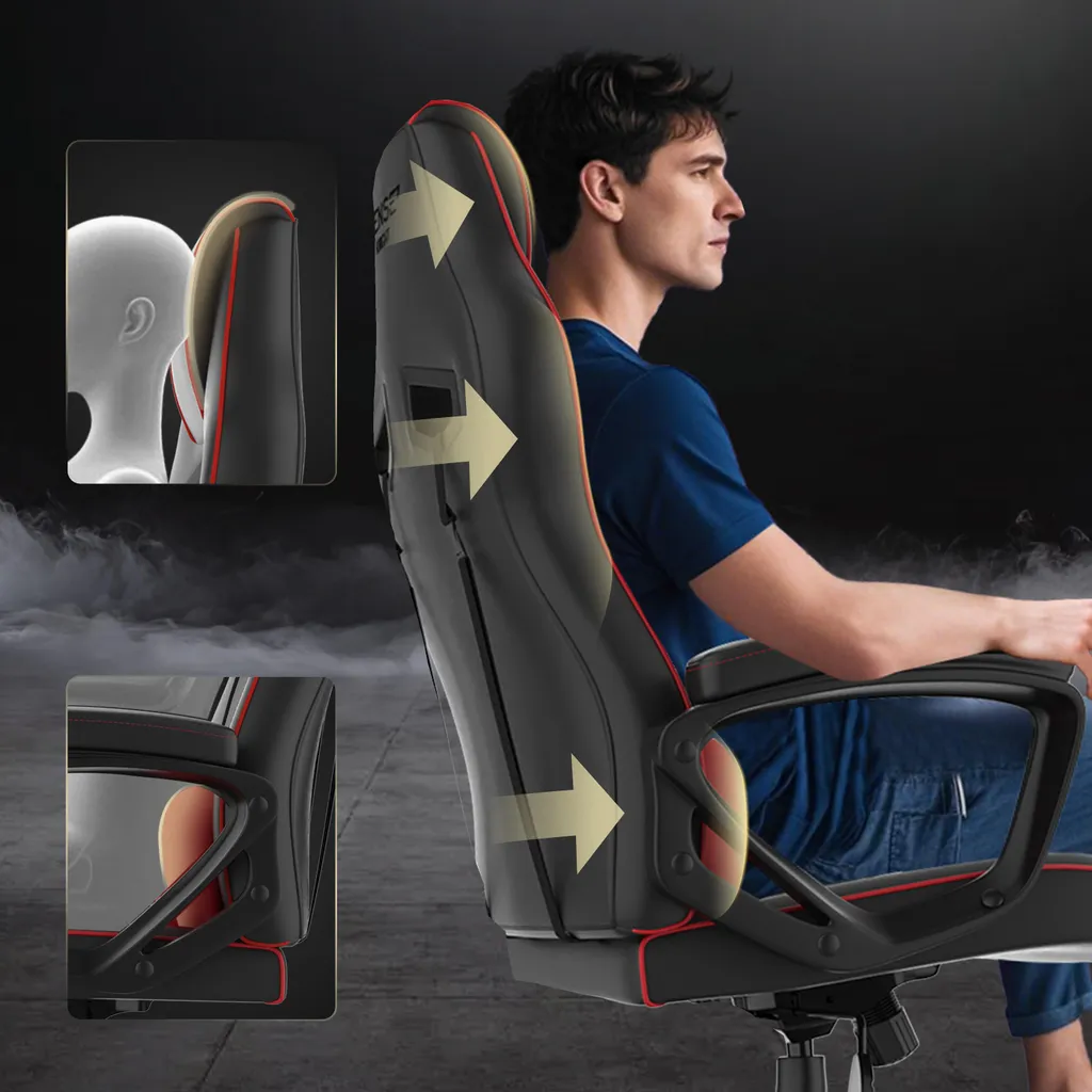 Sedia da Gioco SENSE7 Knight | Ergonomia FlowTech™ Nero-Rosso | 120kg - 6