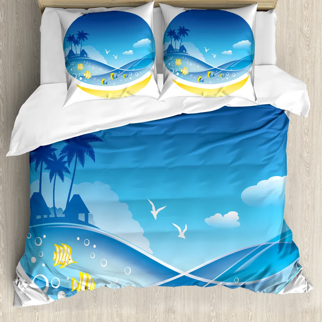 Copripiumino ABAKUHAUS Caricatura Mare Giallo Blu Letto Matrimoniale