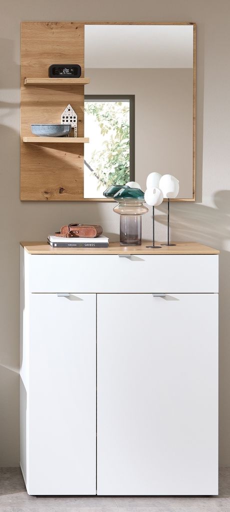 Garderoben-Set >Bari< (2-teilig) weiss matt / Eiche - 78x190x38cm (BxHxT)