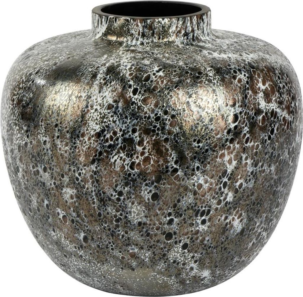 Paoma Vase Glas, schwarz-weiß-kupfer H 21 cm D 23 cm