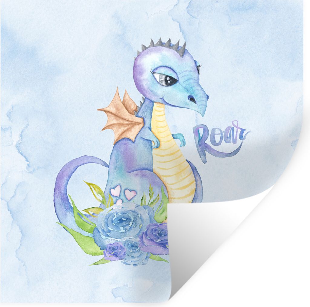 MuchoWow Wandtattoo Wandsticker Wandaufkleber Dinosaurier - Blau - Kinderzimmer - Jungen - Mädchen - Kinder 100x100 cm Selbstklebend und Reposit...