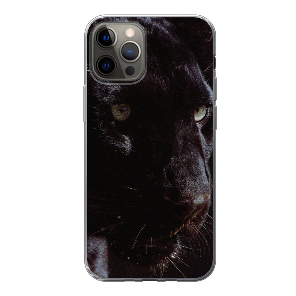 MuchoWow Handyhülle Schutzhülle Hülle für iPhone 12 Pro Panther - Tier - Schwarz Silikon Softcase Handy Hülle - Abdeckung