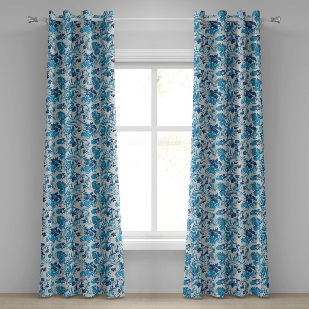 ABAKUHAUS Blatt Ösenvorhang, Island Ocean Beach Meer inspiriert Hawaiian Blumen Palme Blätter Kunstdruck, Dekorative 2-Panel-Fenstervorhänge, 28...