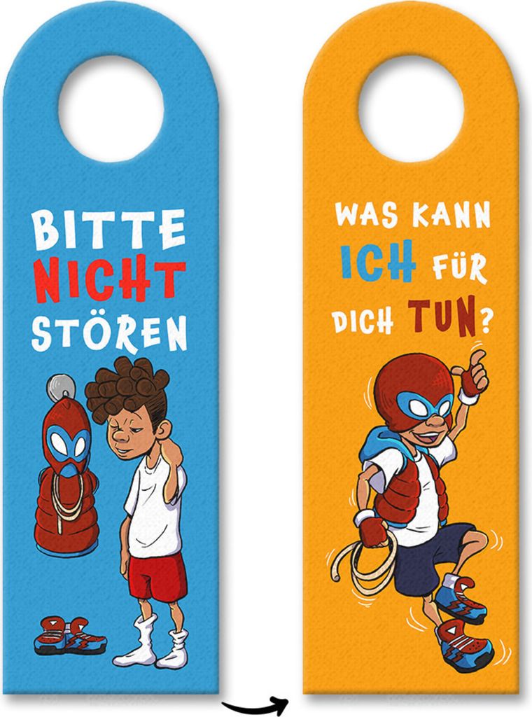 Cooler Spinnen Superheld Türhänger 3er Set für kleine braunhaarige Superjungs