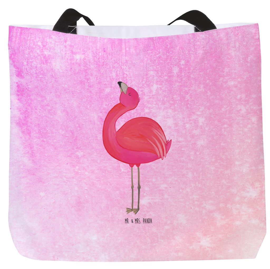 Mr. & Mrs. Panda Tote Bag Flamingo Stolz - Aquarell Pink - Geschenk, Laptoptasche, Beutel, Mama, Tasche, Reisetasche, Rosa, Freude, Einkaufstasche