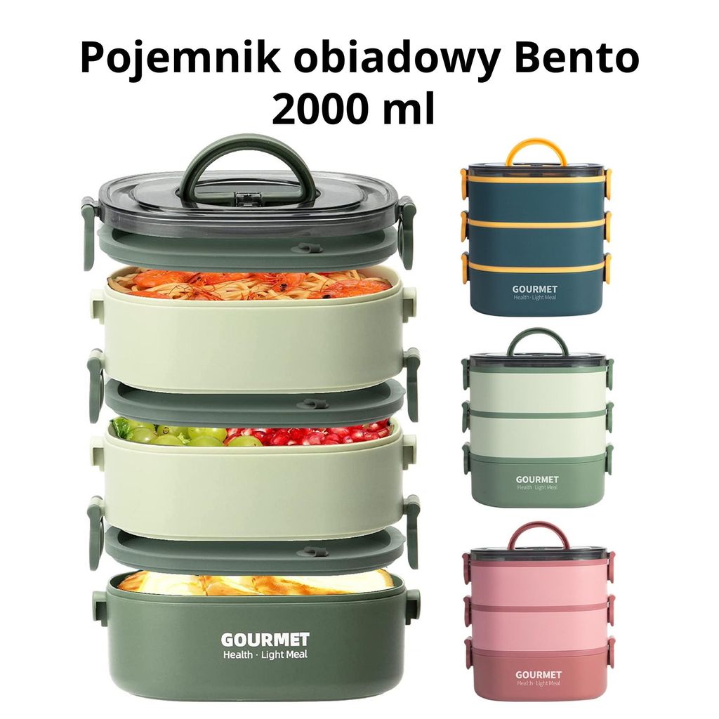 Pojemnik obiadowy Bento 2000 ml – 3-poziomowy, szczelny, do Zdjęcie produktu 