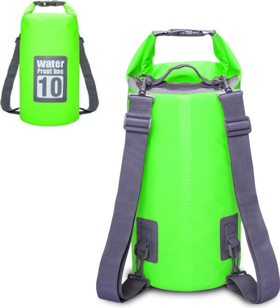 Drybag wasserdichter Seesack, Rollbeutel, Rucksack, Wassersack - grün, 10L